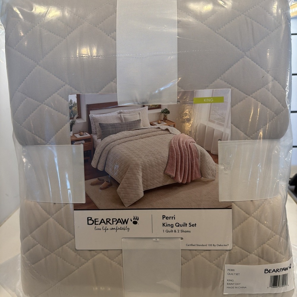 BearPaw KING size Ivory Beige Quilt w/ Shams 3‎ pc Set - New